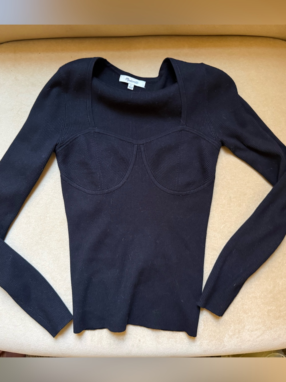 EUC Madewell Black Rib-Knit Scoop Neck Sweater